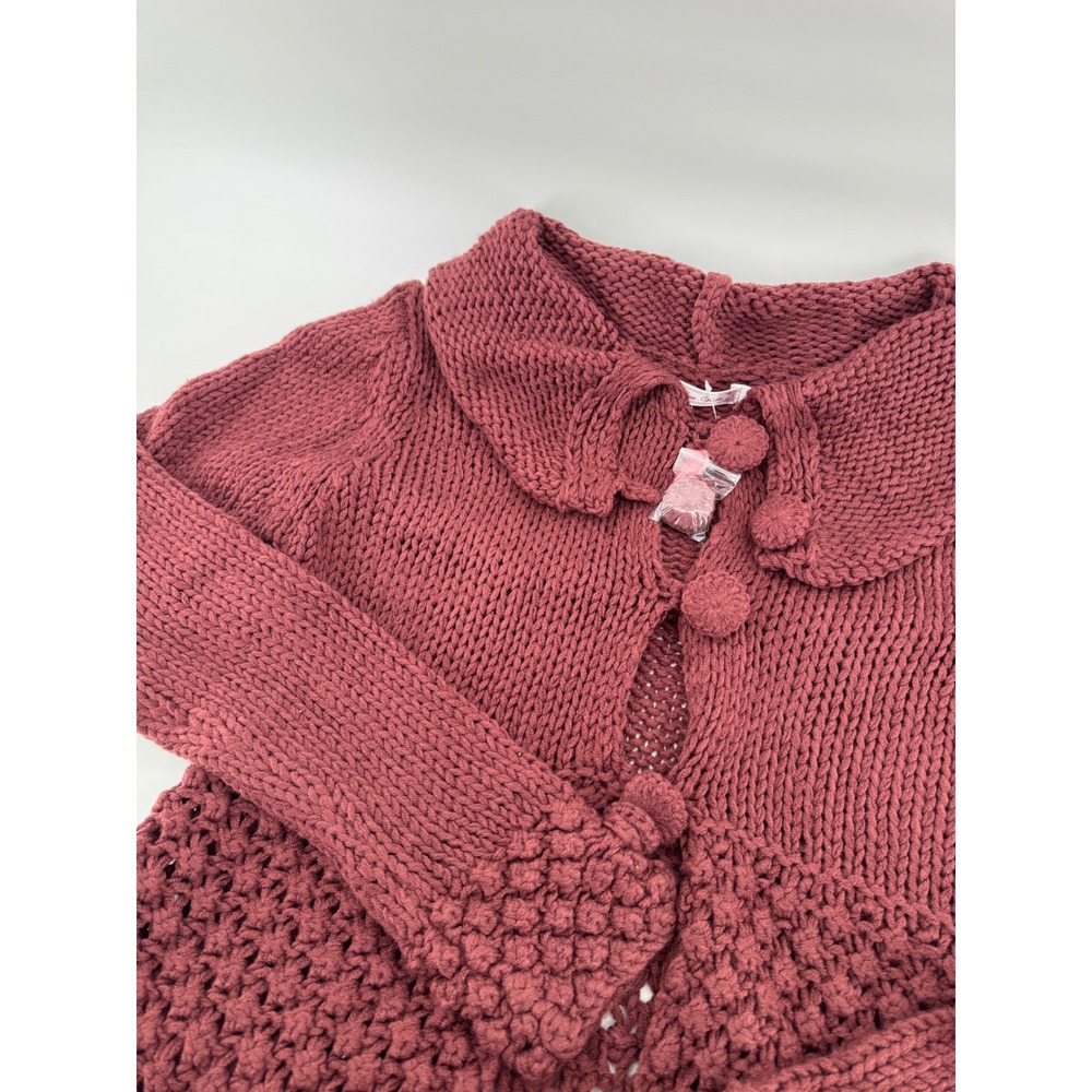 Prima Bella Cardigan Sweater Women Med Burgundy Chunky Knit Popcorn Whimsigoth - Picture 10 of 11